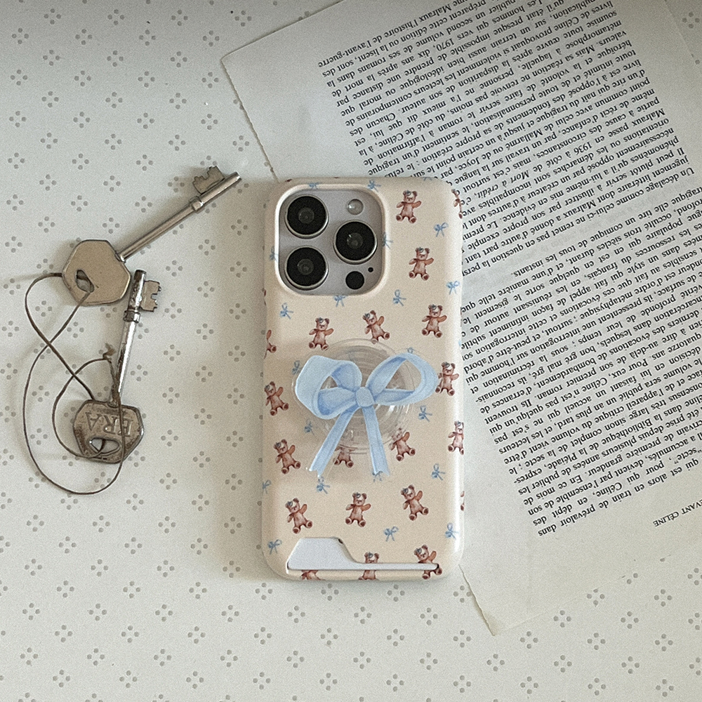 fluffy bear pattern 아이폰 16pro 카드수납 하드 케이스 - 상세 이미지 4