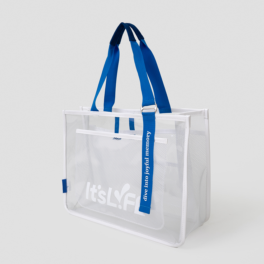 이츠라이프 썸머오프 수영가방 비치백 방수 목욕 수영장 수영복 투명 메쉬 물놀이 망사 샤워