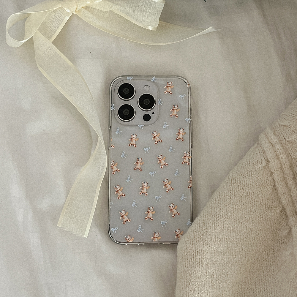 fluffy bear pattern 아이폰 16pro 케이스 클리어 투명 젤리 - 상세 이미지 3