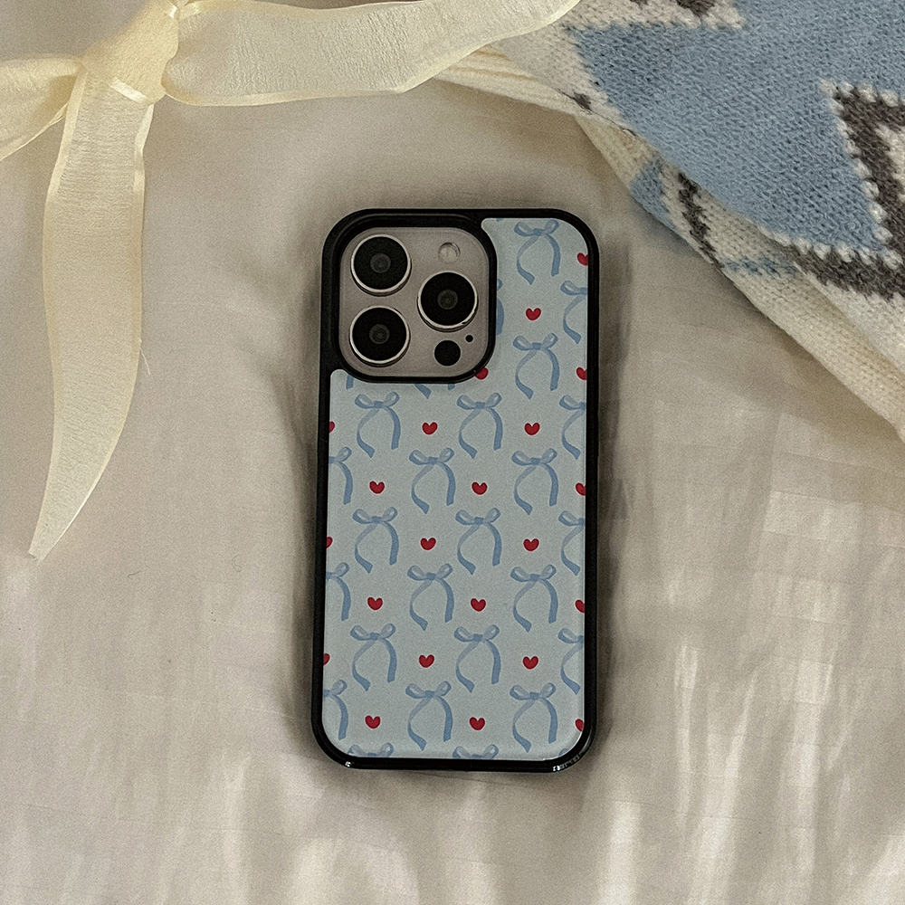 vintage blue ribbon pattern 아이폰 16pro 에폭시 범퍼 케이스 ivory - 상세 이미지 2