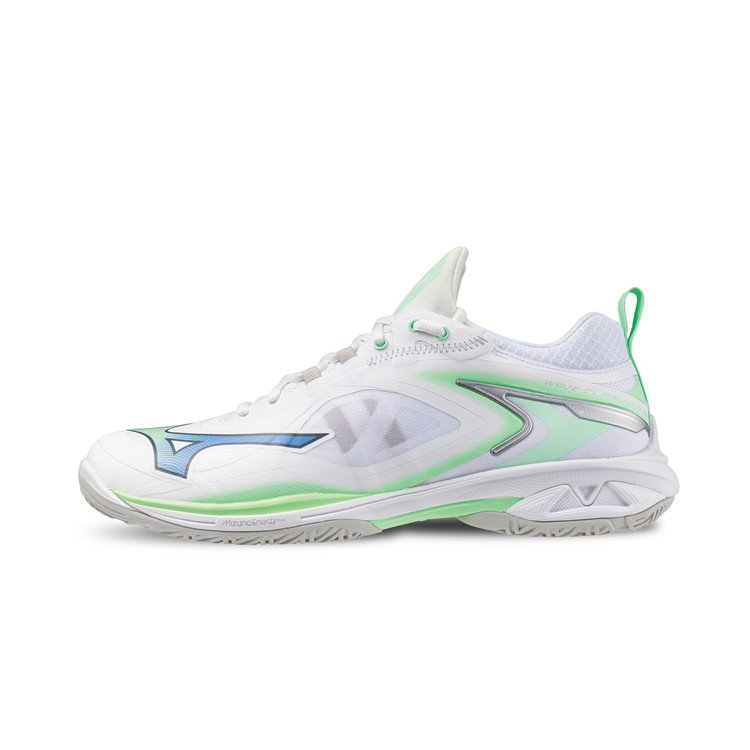 미즈노 MIZUNO 웨이브 클로네오3 71GA247315 화이트 라임 배드민턴화 배구화 탁구화 인도어화 핸드볼화 체대입시화 - 상품 이미지