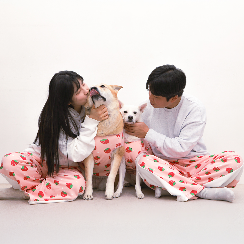 강아지커플룩 대형견 개플룩 기모바지 견주옷 베리핑크 S - 상품 이미지
