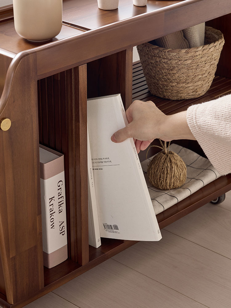 [무료배송] 오크빌 베르 원목 트롤리 이동식 카트 우드 웨건 선반 트레이