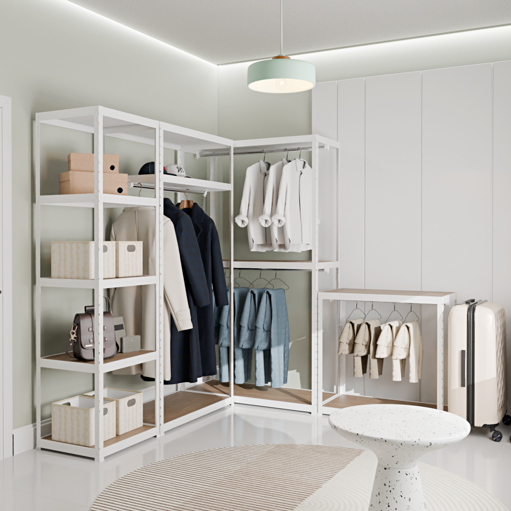 랙셈블 시스템행거 맞춤형 철제 조립식 드레스룸 옷걸이 옷장 오픈형 ㄱ자형 A타입