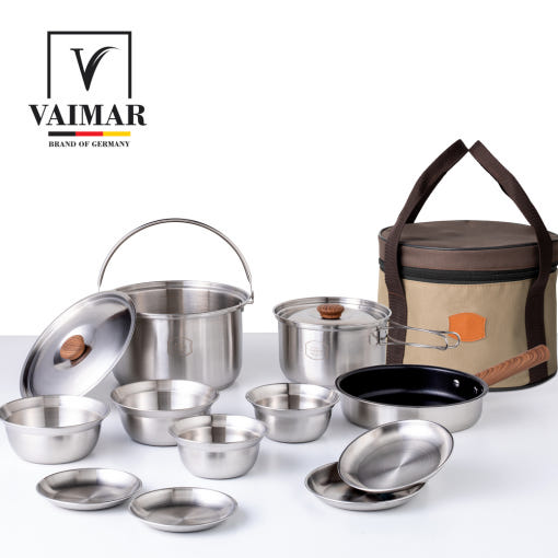 바이마르 스텐 코펠 세트 냄비 식기 그릇 후라이팬 12종(+전용가방)