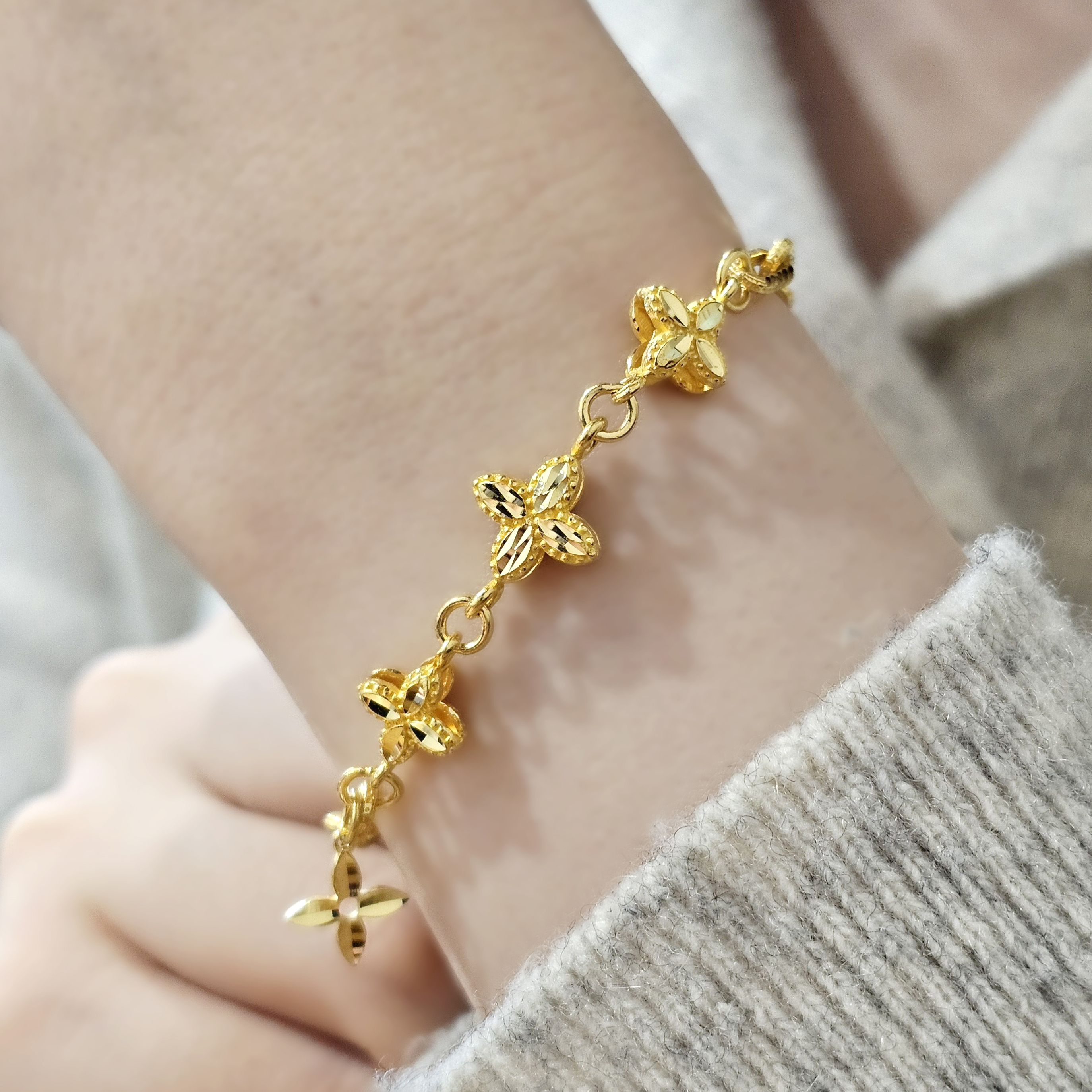 24k 클립체인 네잎클로버 여자 순금팔찌 - 상품 이미지