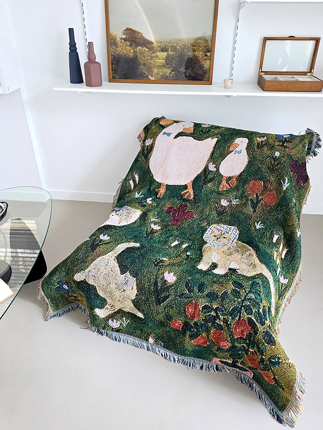 블랑쉬 행복한 고양이와 거위 가족 캠핑 블랭킷