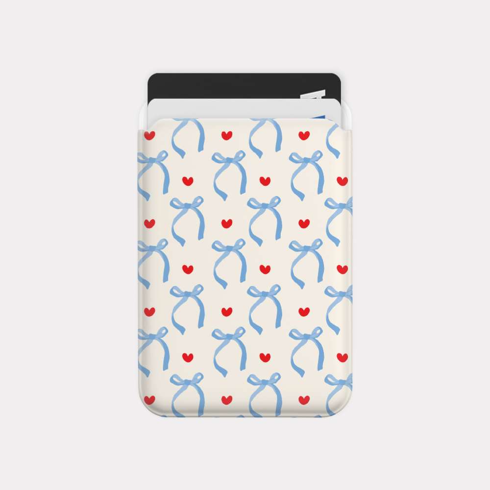 vintage blue ribbon pattern 맥세이프 카드 슬롯 지갑 포켓 케이스 ivory - 상품 이미지