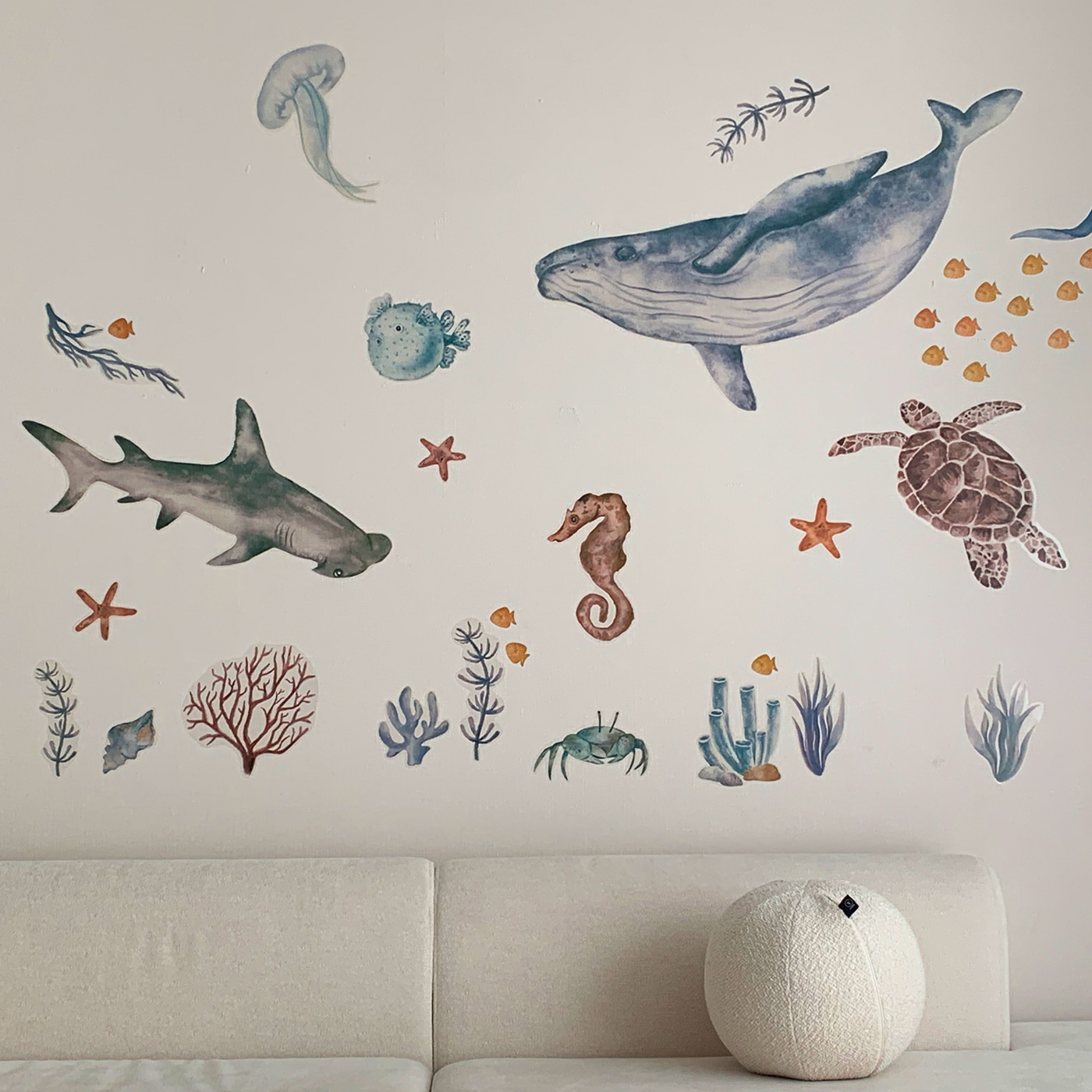 아카시아봉봉 국내제작 아기방꾸미기 데코 인테리어 바다 벽지스티커 바닷속 해양 욕실 스티커