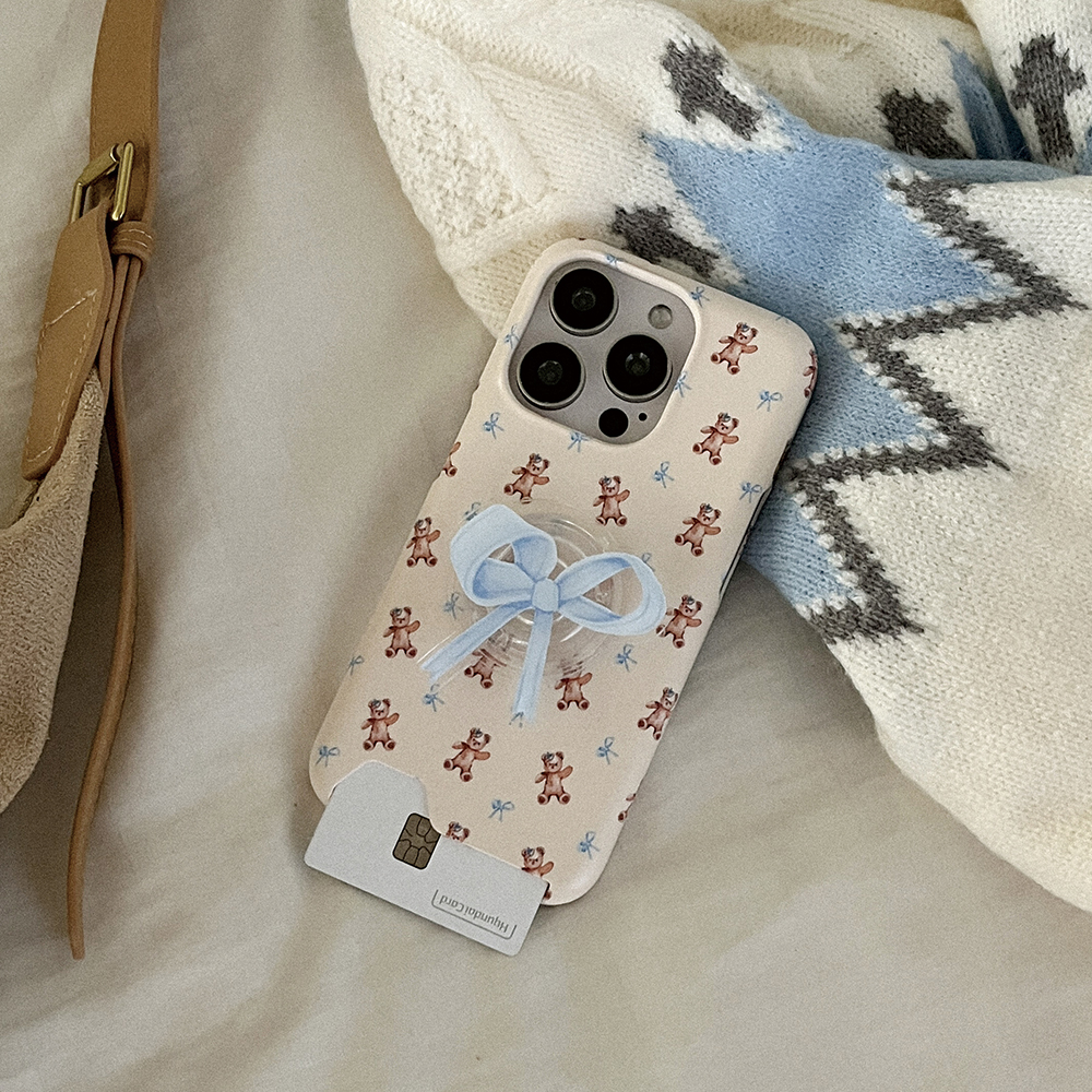 fluffy bear pattern 아이폰 16pro 카드수납 하드 케이스 - 상세 이미지 3