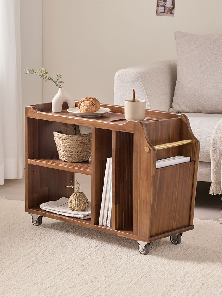 [무료배송] 오크빌 베르 원목 트롤리 이동식 카트 우드 웨건 선반 트레이