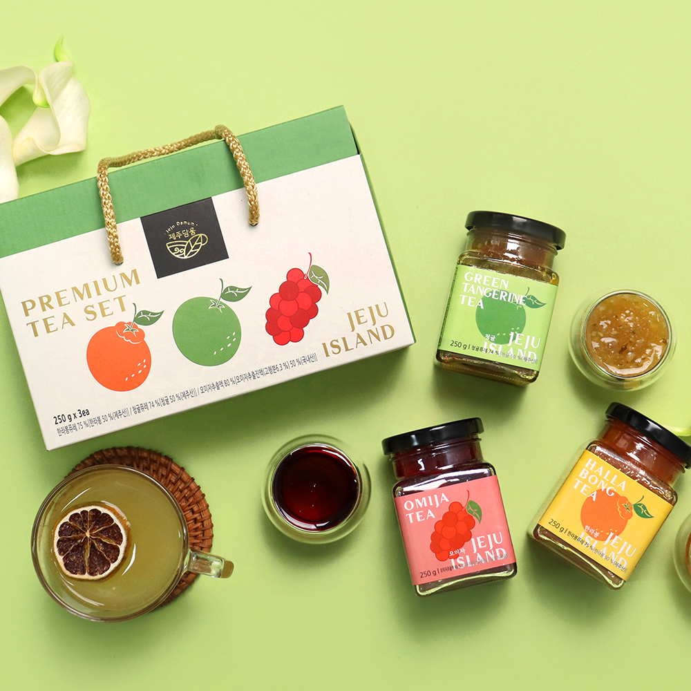 담움 꿀 넣은 제주도 과일청 250g 3종 선물세트 한라봉 청귤 오미자차 제주특산품