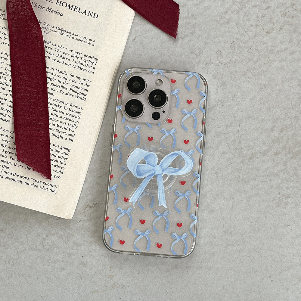 vintage blue ribbon pattern 아이폰 16pro 케이스 클리어 투명 젤리 - 상세 이미지 2