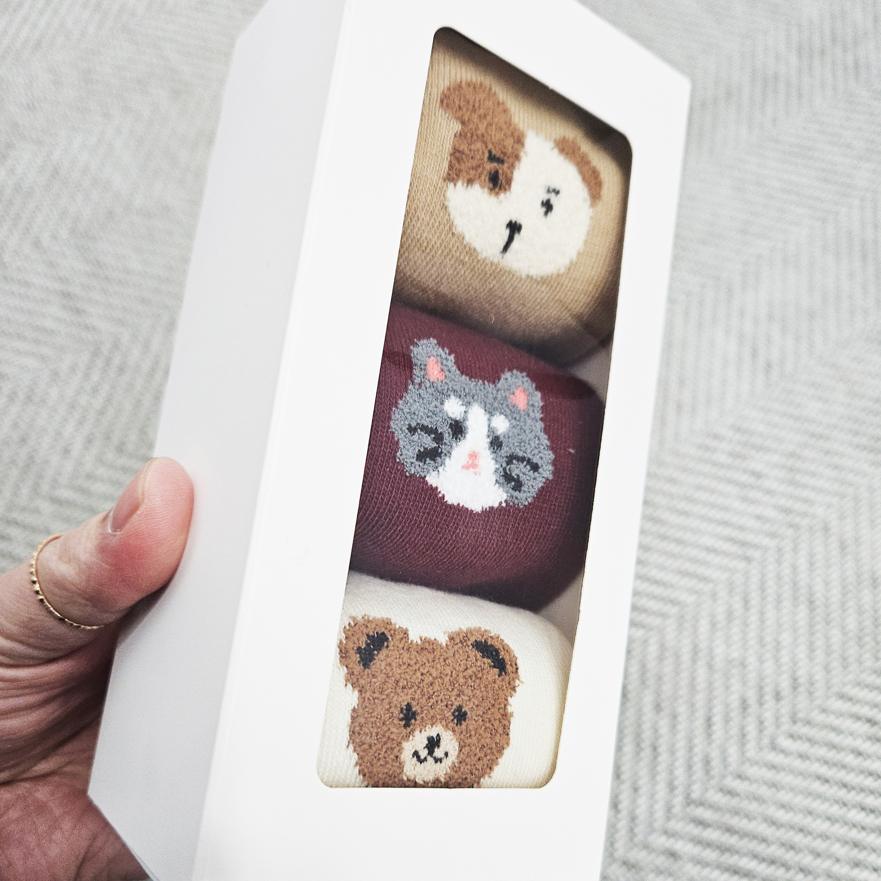다양한 남자 양말 선물 세트 3족 무지 아가일 곰 체크 신사장목 이미지 8