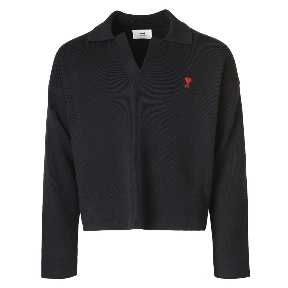 아미 하트 로고 오픈 폴로 니트 UPL346 KN0042 001 (2024 S/S) L,XL - 상세 이미지 2