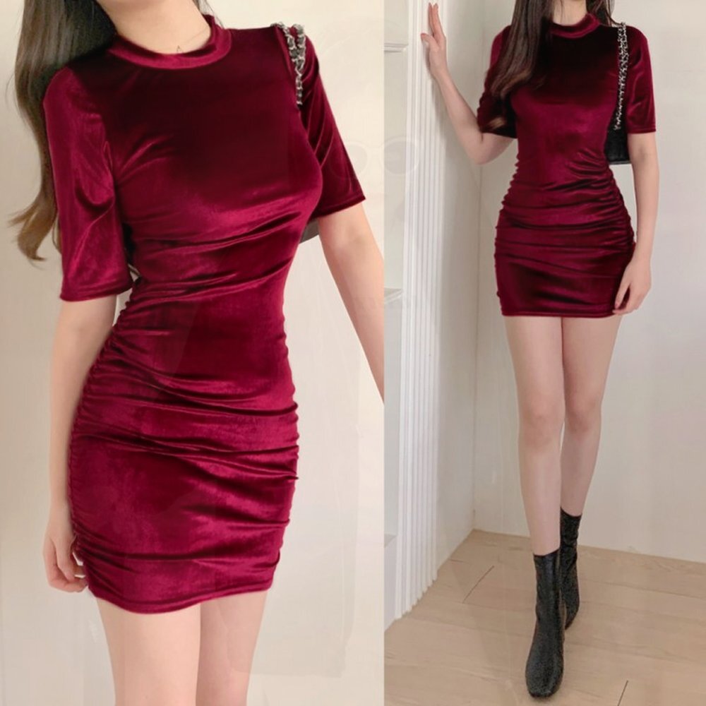 가치샵 벨벳 셔링 미니원피스 매력적 하객룩 여성 데이트 파티 모임 : GaChiSHOP