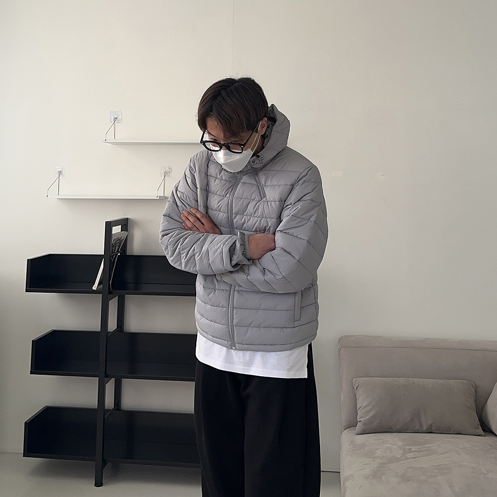 남자 후드 숏패딩 웰론 방수 오버핏 남자 경량패딩