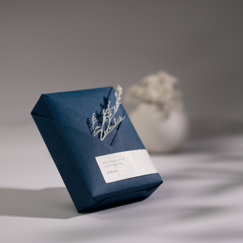 결혼식 답례품 회사 조문 선물용 홀리넨 선물  D1 단아 블루 15답례(커피1개, 쿠키5개)