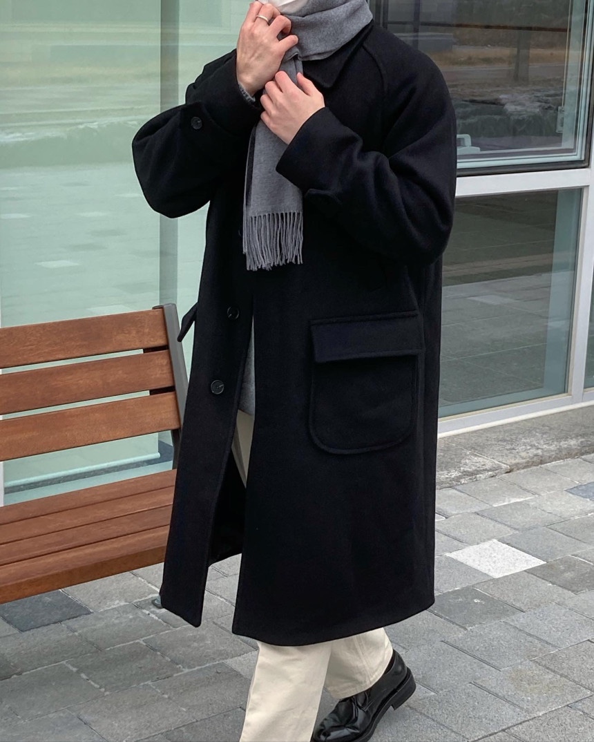런 빅포켓 울 발마칸 코트 / 남자 겨울 오버핏 루즈핏 블랙 롱코트 이미지 4