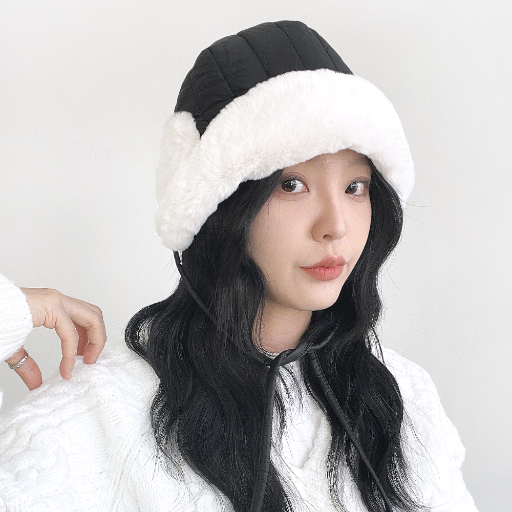 퐁실 밍크털 패딩 스트랩 귀도리 보넷 여성 겨울 방한 바라클라바 귀달이모자 - 상세 이미지 3