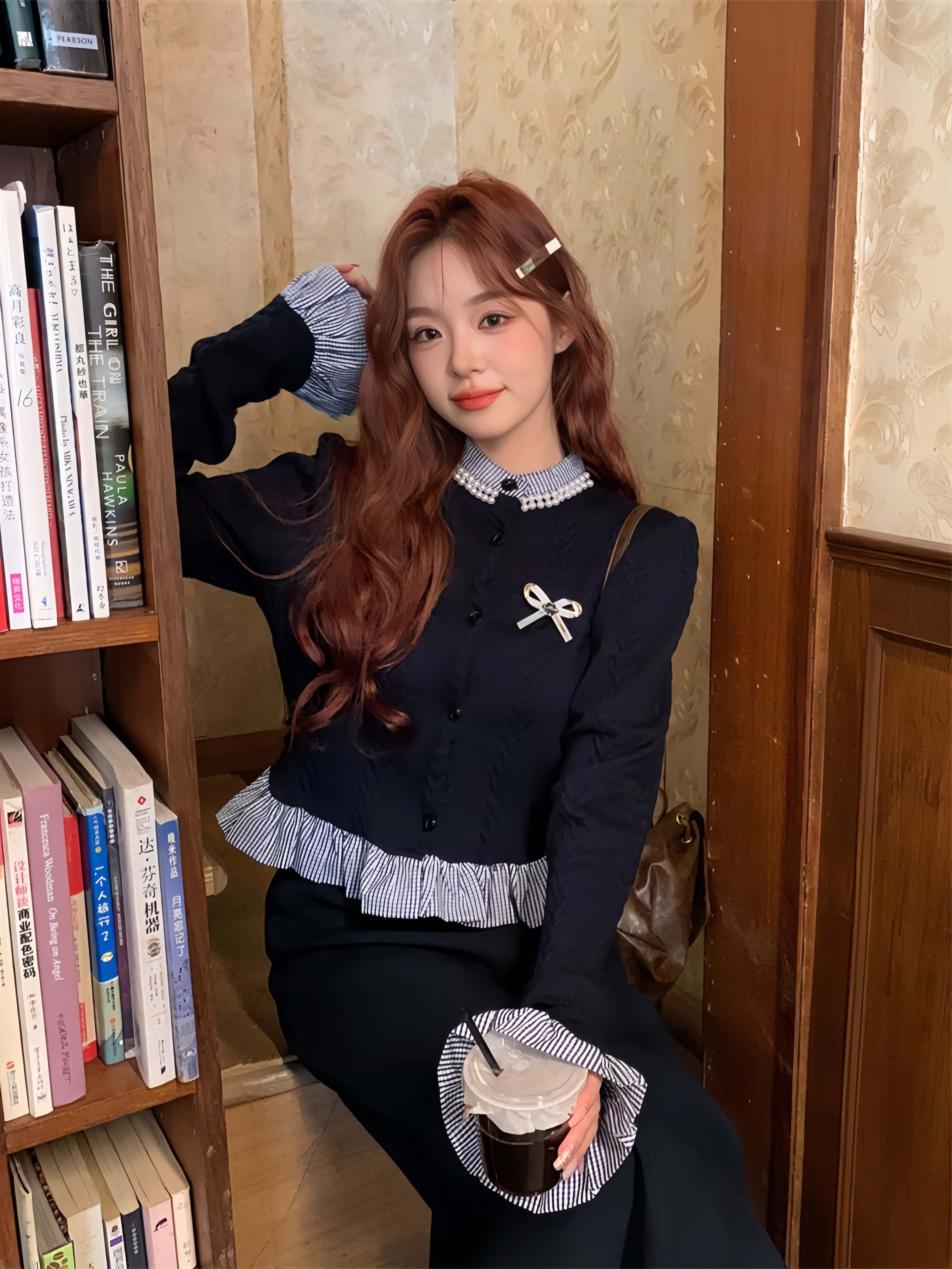 스쿨룩 레이어드 니트티 정장 스커트 투피스 - 상세 이미지 3