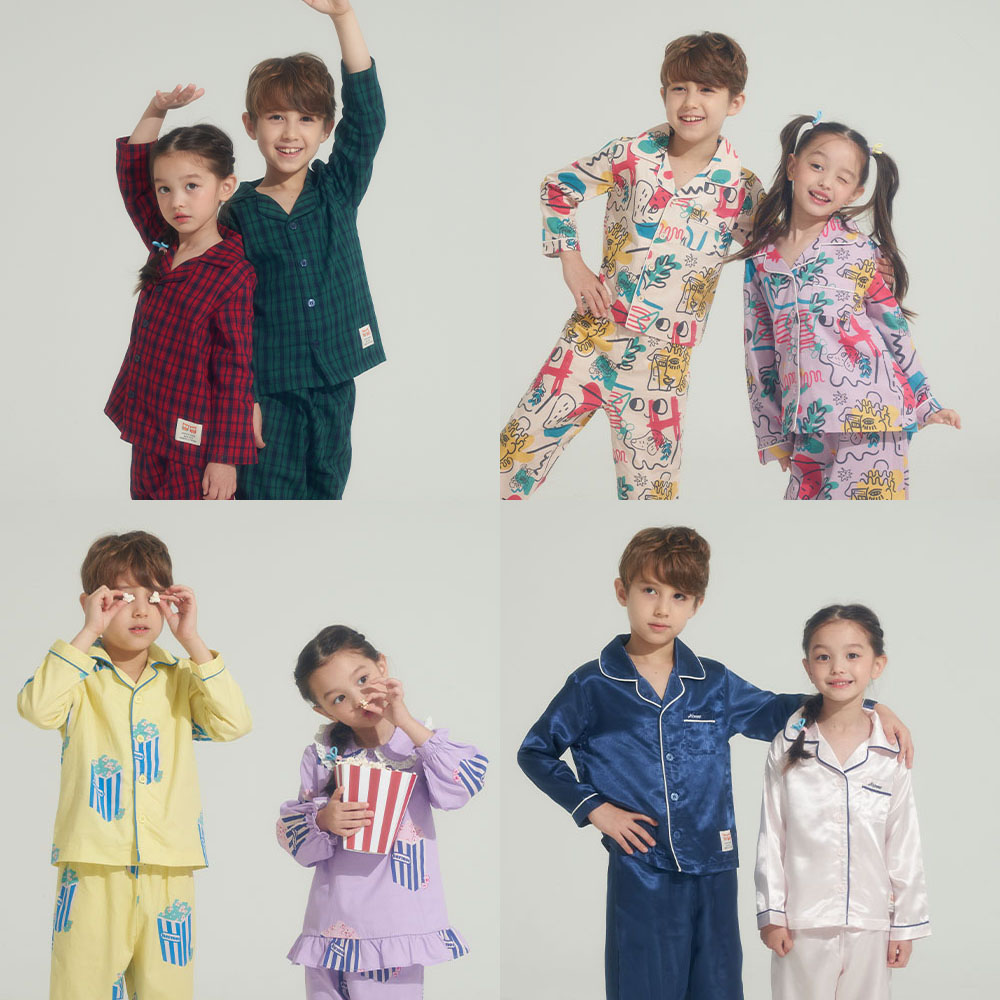 5+1 아동 잠옷 피치기모 긴팔 파자마 세트 주니어 키즈 어린이 실내복 상하세트 패밀리 홈웨어 - 상품 이미지