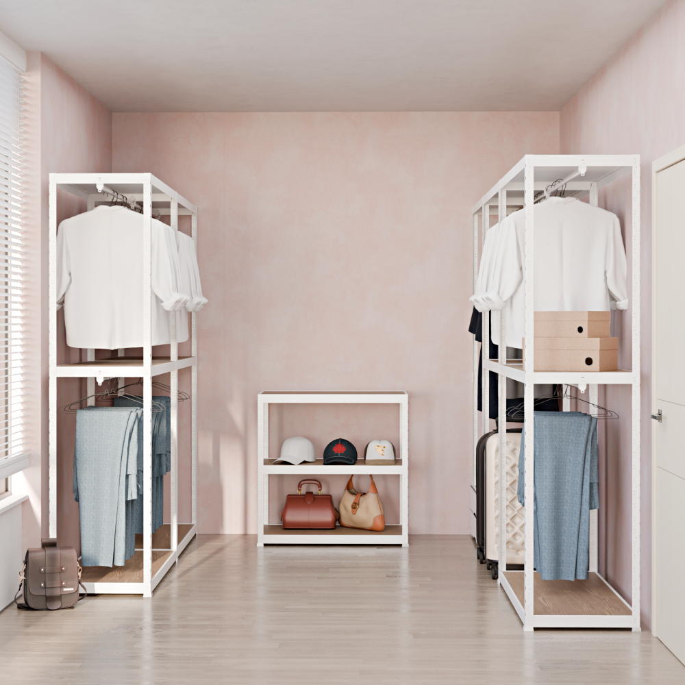 랙셈블 시스템행거 맞춤형 철제 조립식 드레스룸 옷걸이 옷장 오픈형 ㄷ자형 B타입