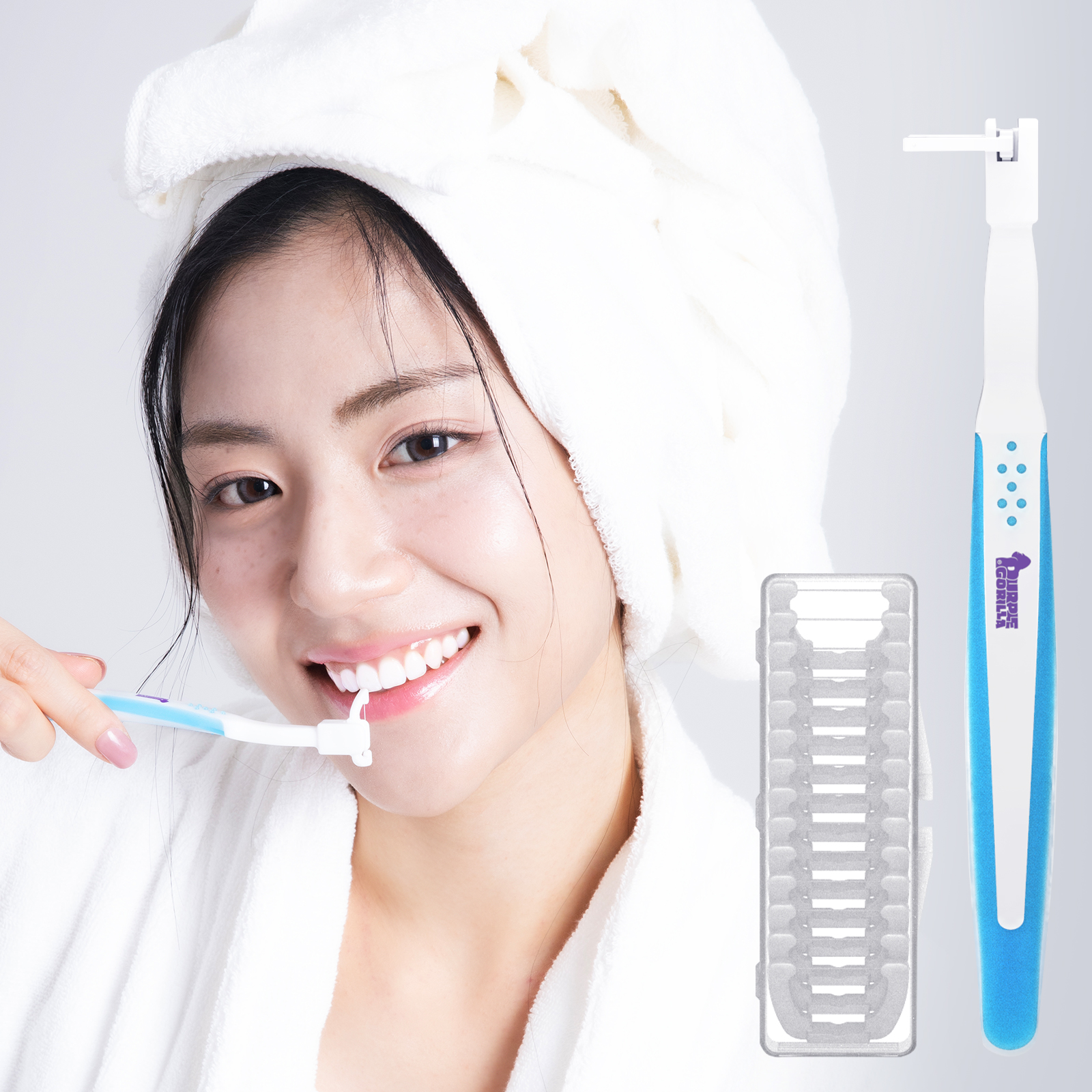 퍼플고릴라 칫솔형 손잡이 치실 치간 칫솔 리필 14개 휴대용 케이스 포함 어금니 제품 이미지