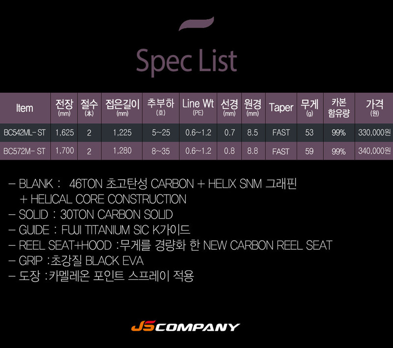 JS컴퍼니 잉크 앤 에어 N 초경량 쭈꾸미 갑오징어 낚시대 쭈갑로드 BC 542ML-ST - 상세 이미지 4
