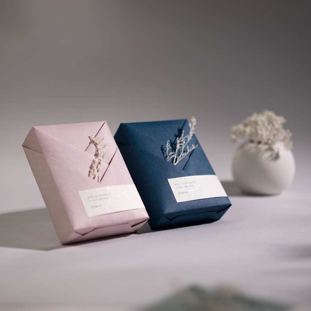 결혼식 답례품 회사 조문 선물용 홀리넨 선물  D1 단아 블루 15답례(커피1개, 쿠키5개)