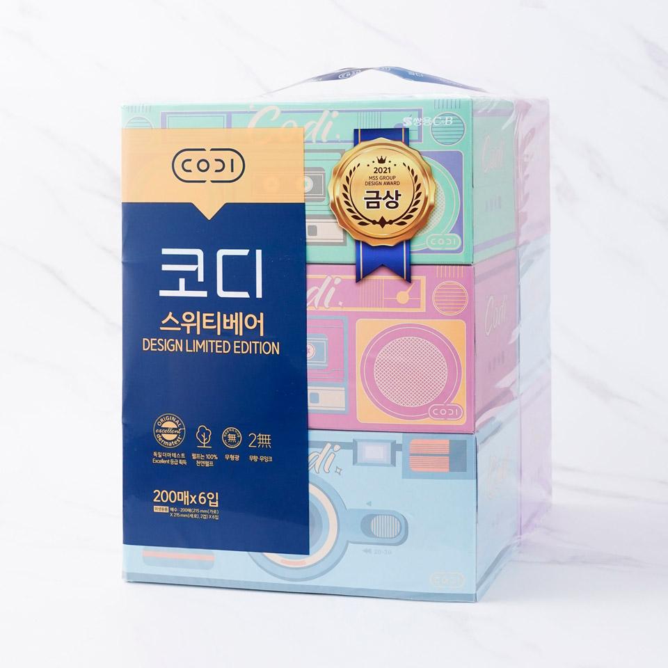 메가마트 쌍용 코디 스위티베어 미용 티슈 200x6 - 상세 이미지 2