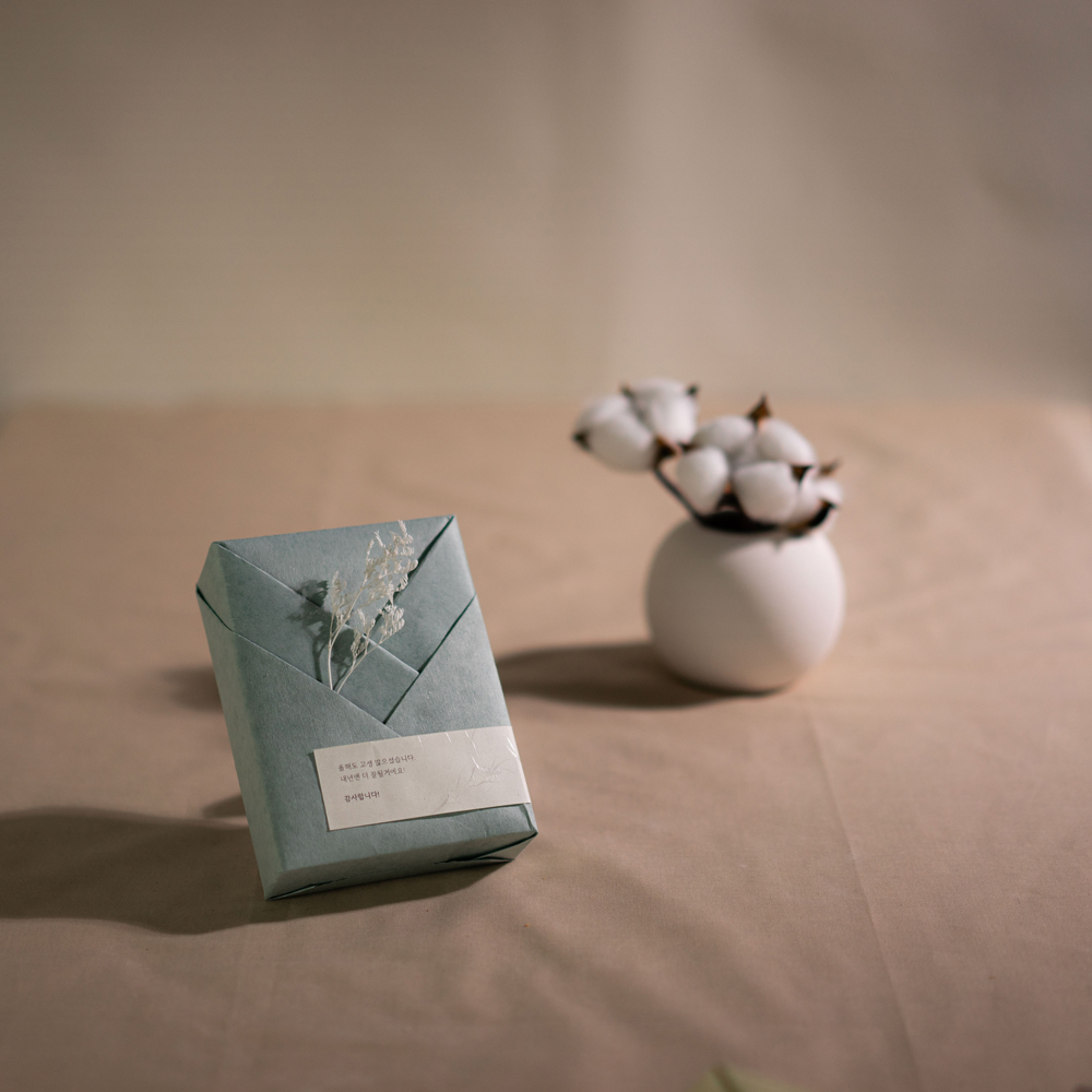 결혼식 답례품 회사 조문 선물용 홀리넨 선물  D1 단아 블루 15답례(커피1개, 쿠키5개)