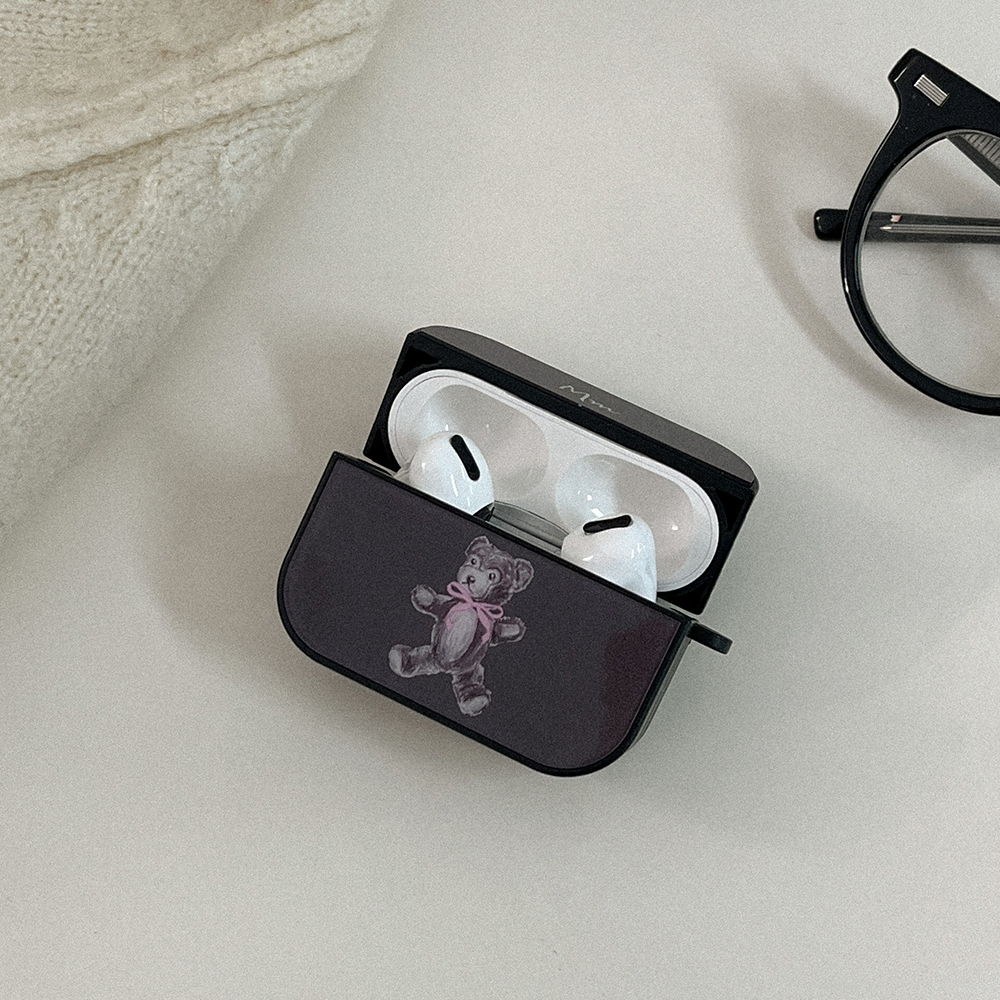 drawing teddy bear 에어팟 프로 케이스 하드 범퍼 brown