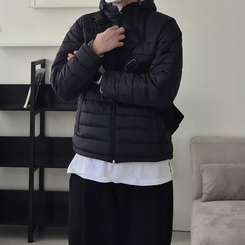 남자 후드 숏패딩 웰론 방수 오버핏 남자 경량패딩 - 상세 이미지 2
