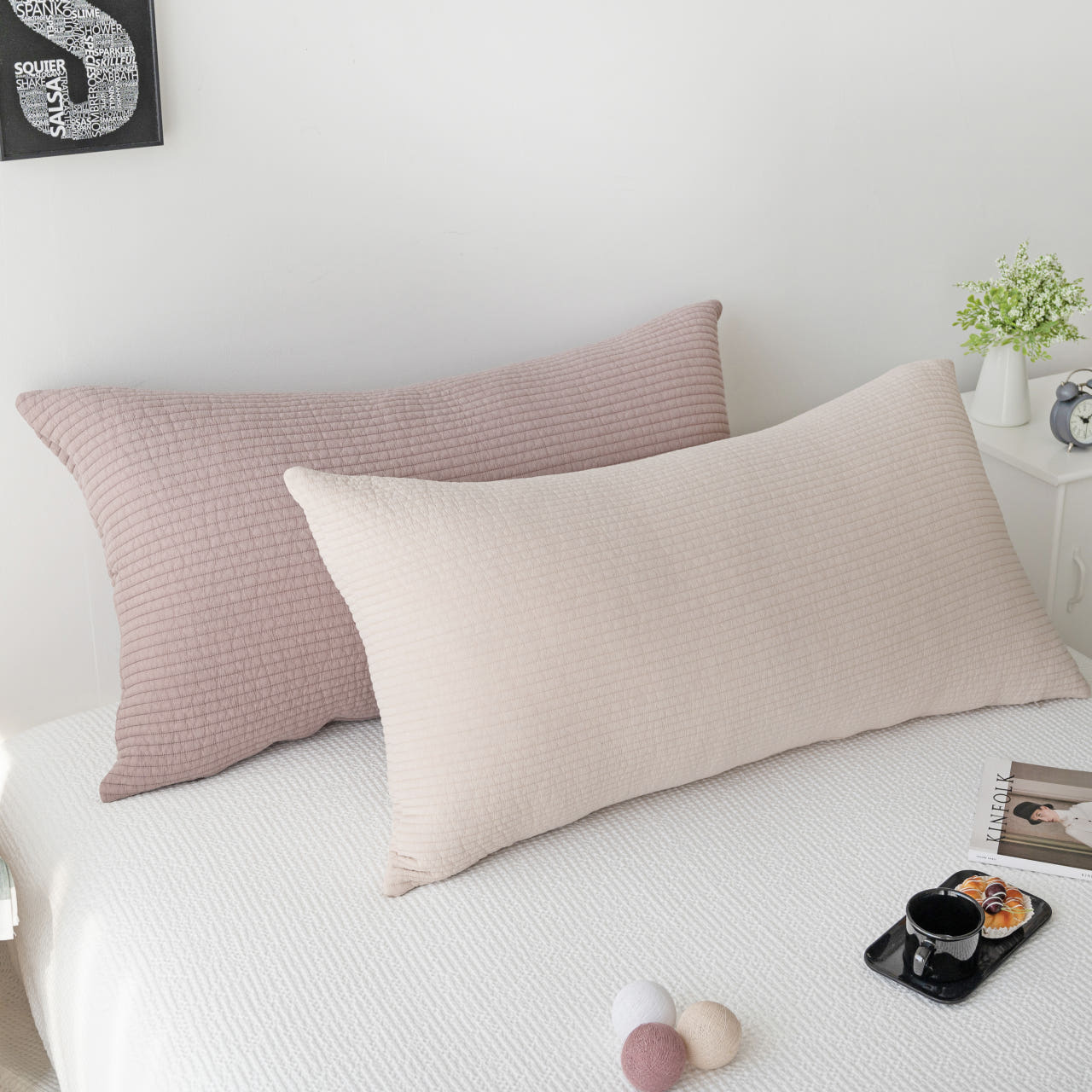 피그먼트 60수 줄누빔 등받이쿠션 소파 침대 대형베개 알러지케어 등쿠션 솜포함