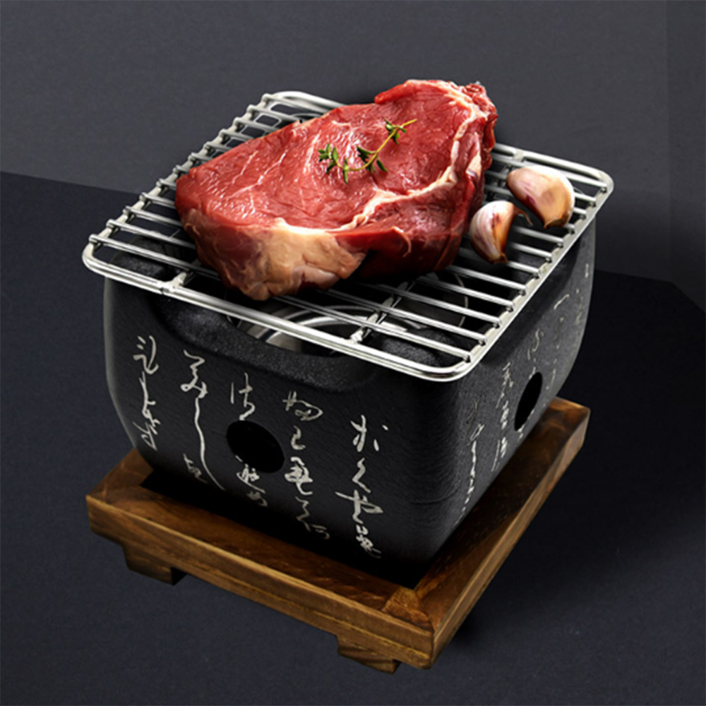 정사각 화로 소형 업소용 가정용 일본식 불판 캠핑 꼬치 구이 불판 작은 1인용 1인 개인