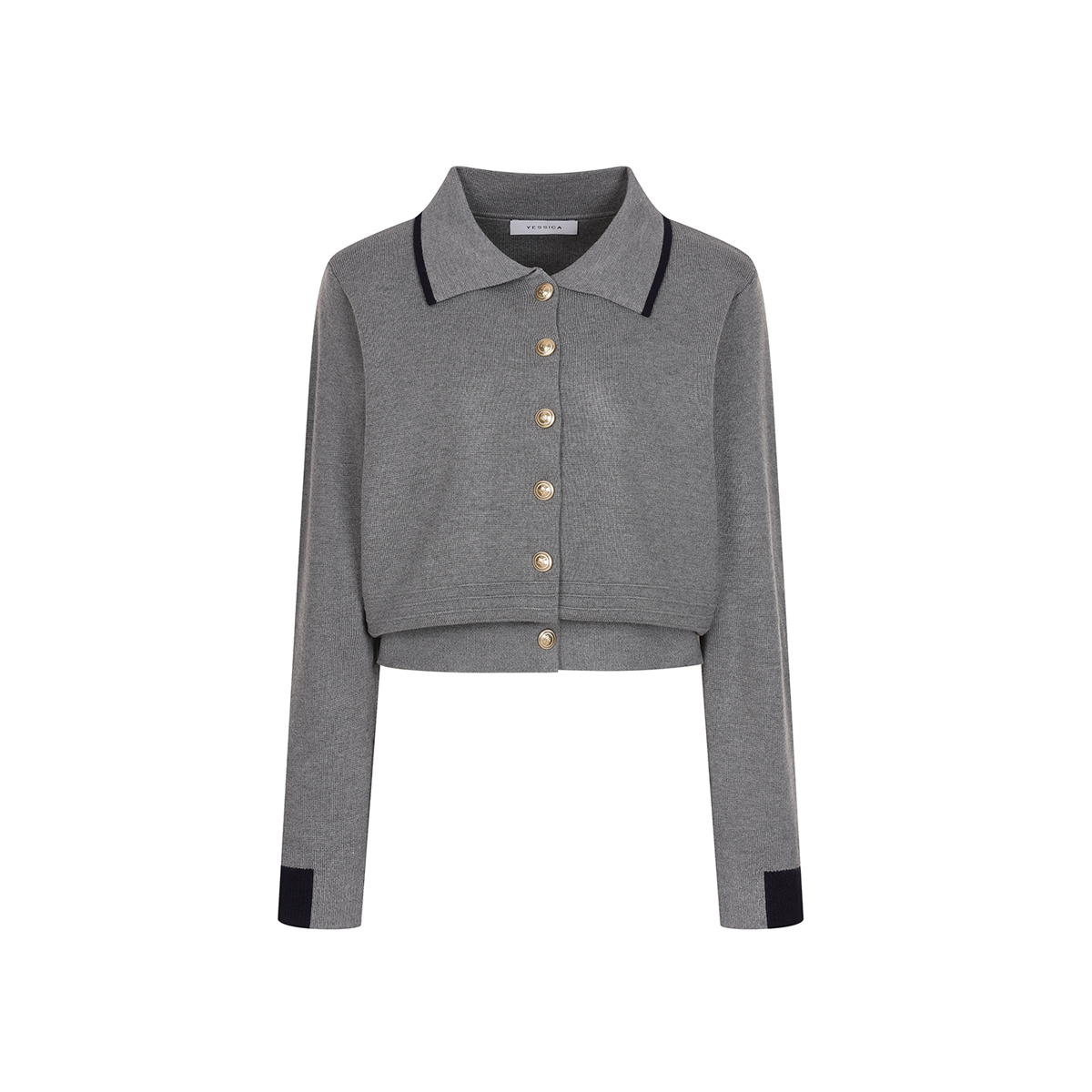 예시카 모던 카라 배색 니트 가디건 YICKC263