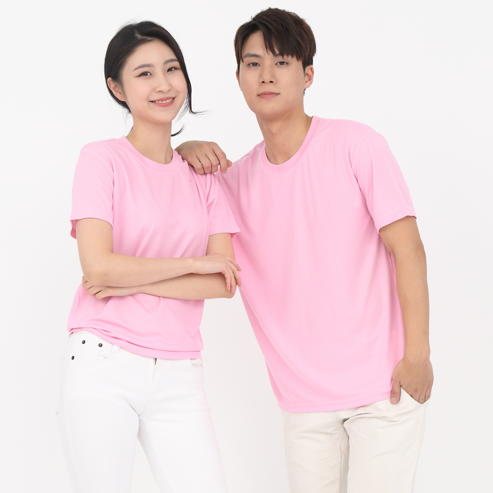 (16color)쿨론기능성연핑크라운드 반팔티셔츠 식당 업소가게티 주방위생복 홀서빙복 - 상품 이미지