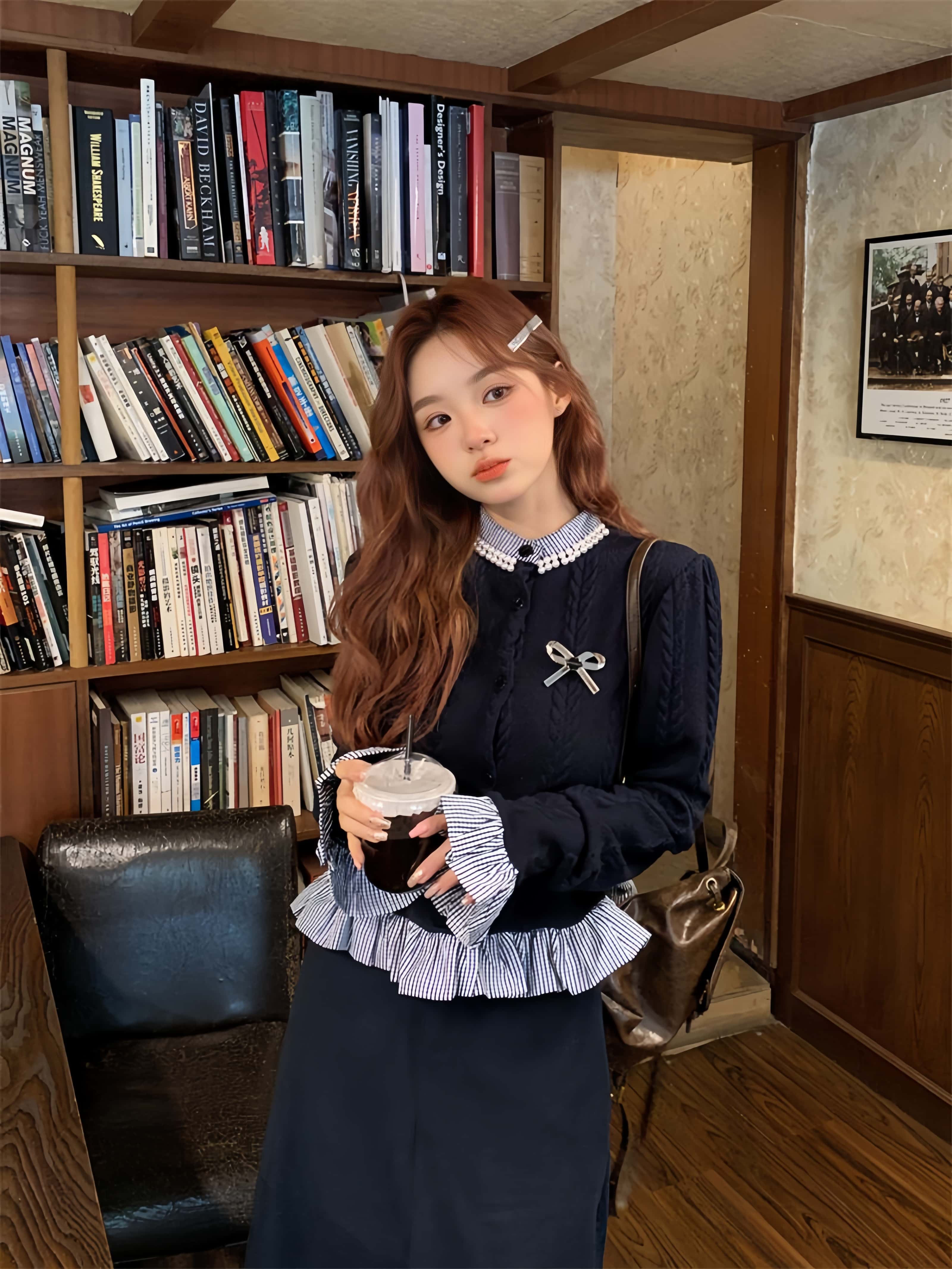 스쿨룩 레이어드 니트티 정장 스커트 투피스 이미지 8