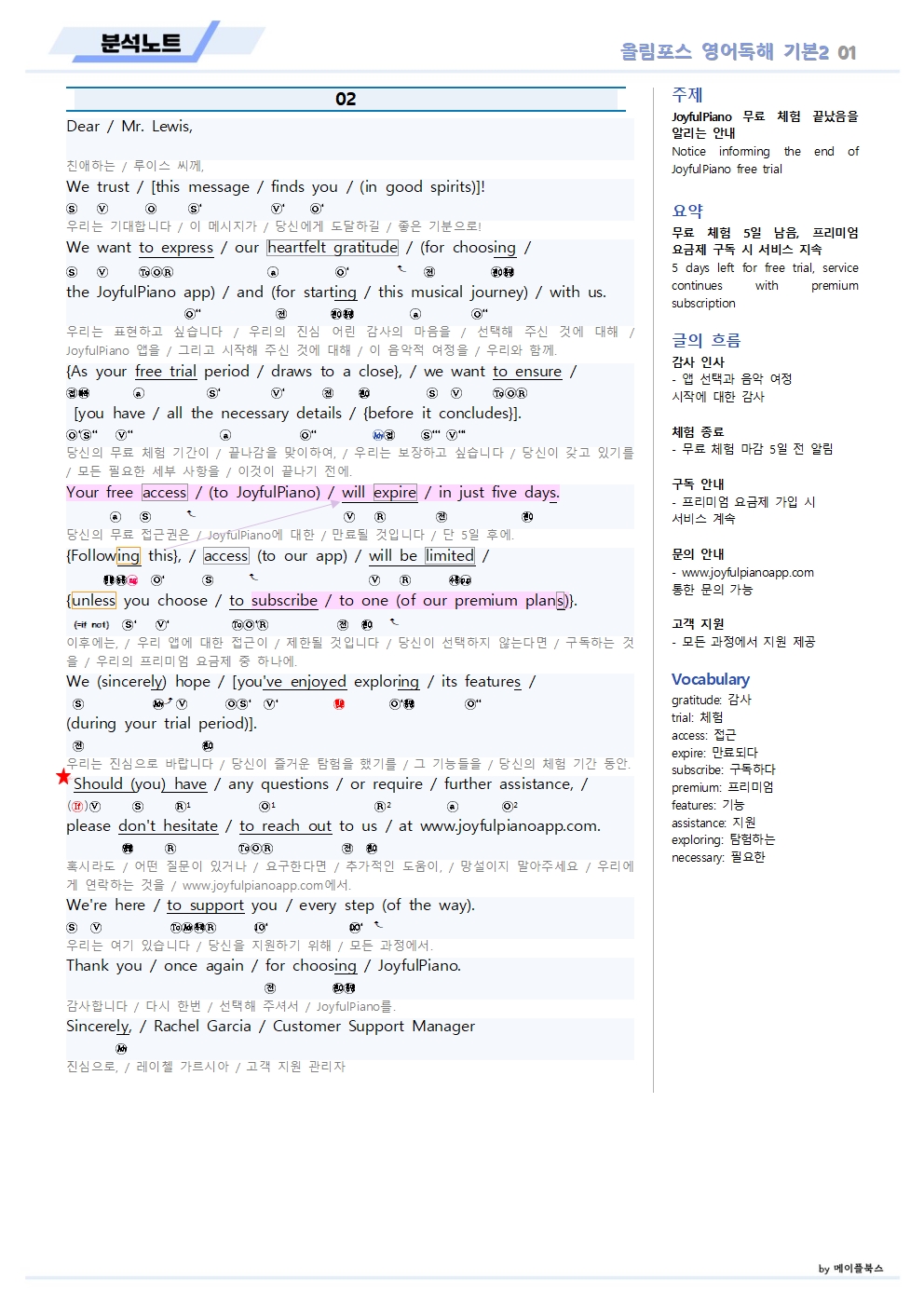 ebs 올림포스 영어독해 기본2 분석노트 2025년 출시 2022개정 올림포스2