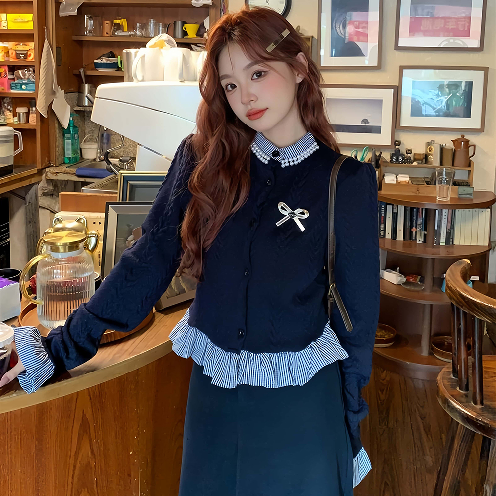 스쿨룩 레이어드 니트티 정장 스커트 투피스 - 상품 이미지