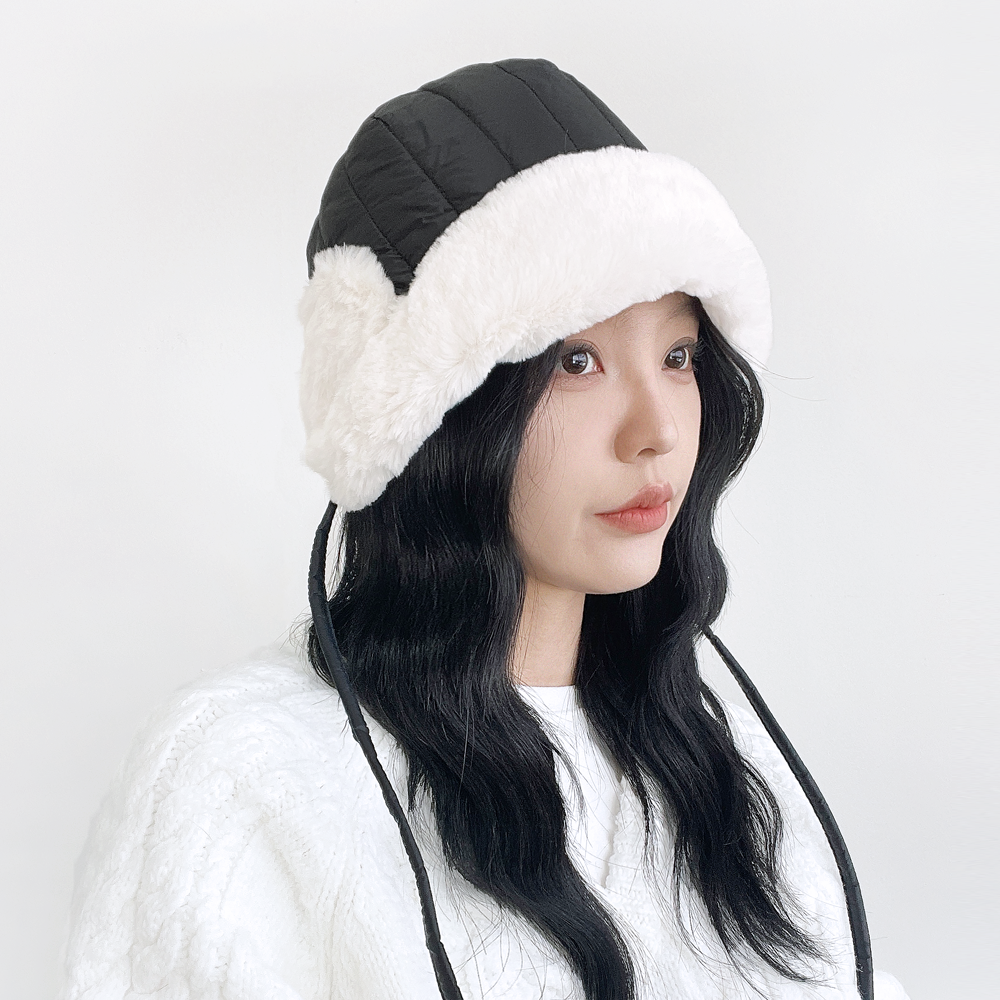 퐁실 밍크털 패딩 스트랩 귀도리 보넷 여성 겨울 방한 바라클라바 귀달이모자 - 상세 이미지 2