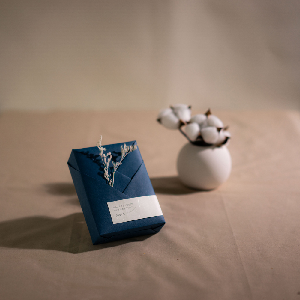 결혼식 답례품 회사 조문 선물용 홀리넨 선물  D1 단아 블루 15답례(커피1개, 쿠키5개)