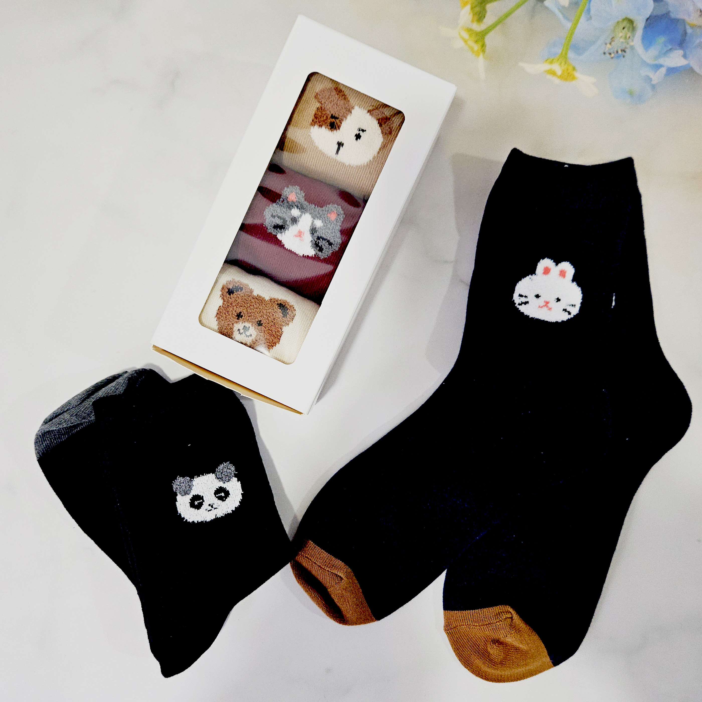 다양한 남자 양말 선물 세트 3족 무지 아가일 곰 체크 신사장목 - 상세 이미지 5