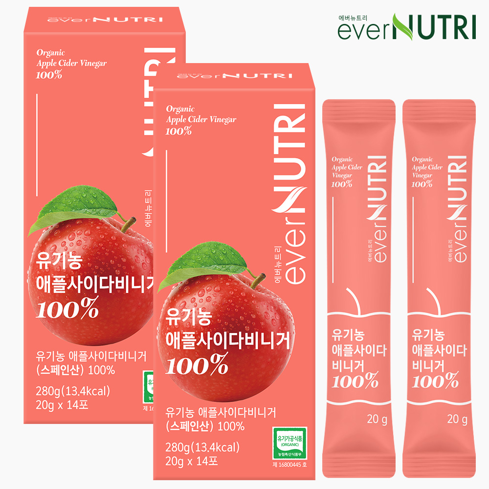 에버뉴트리 유기농 애사비 100% 스페인산 애플사이다비니거 280ml, 2개