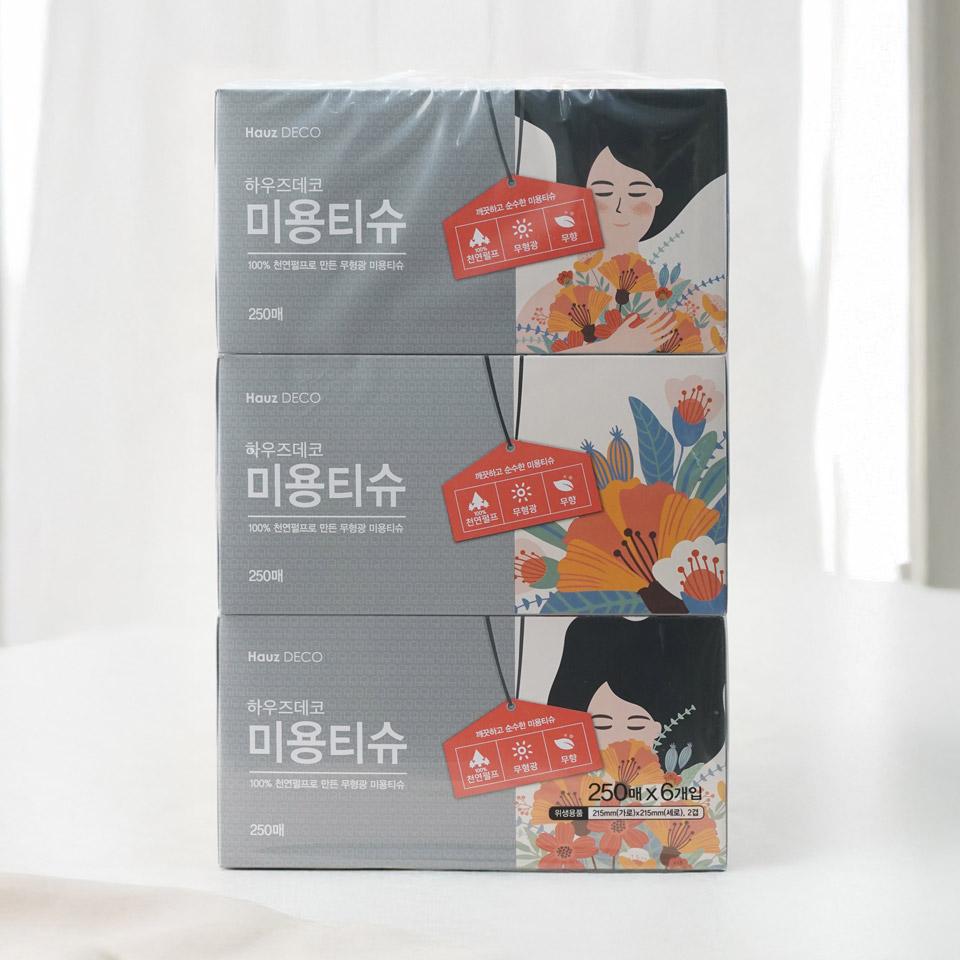 메가마트 하우즈데코 미용 티슈 250매x6개