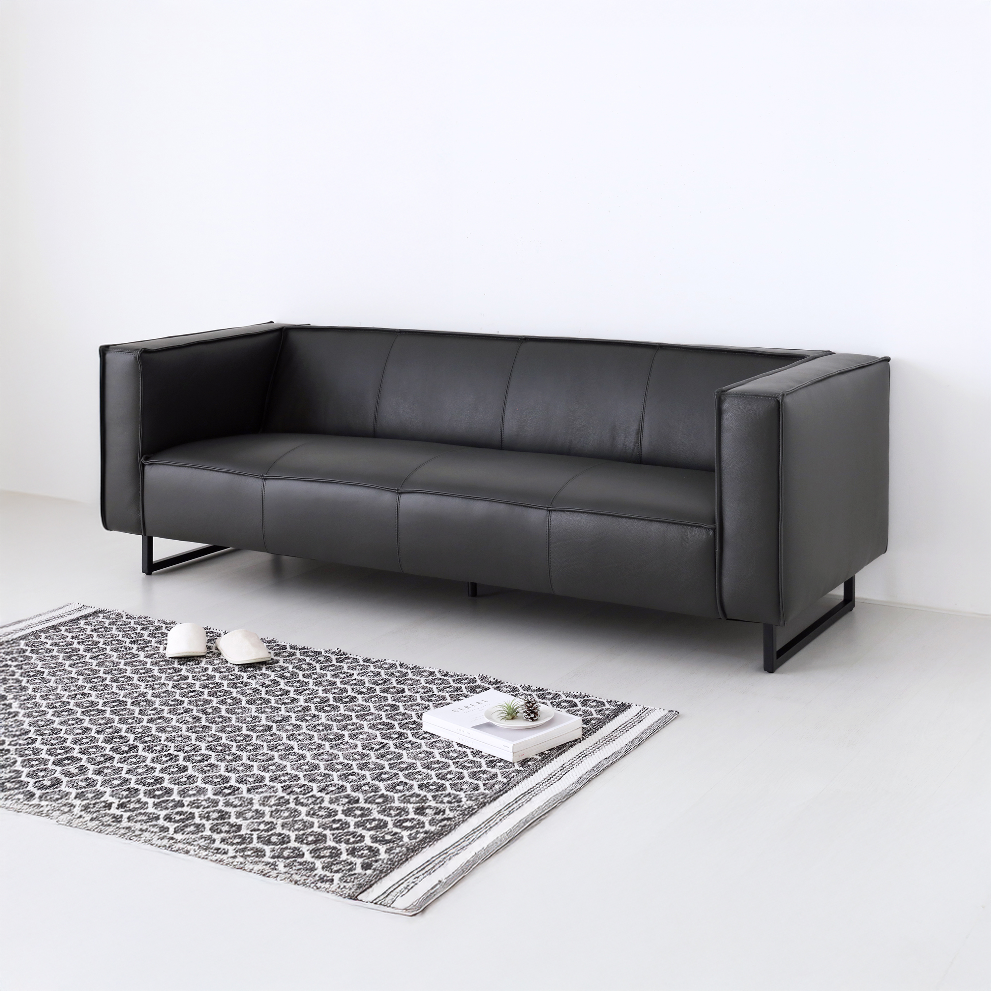 MATTONI 3인 이태리 가죽소파 건메탈 3950.0090