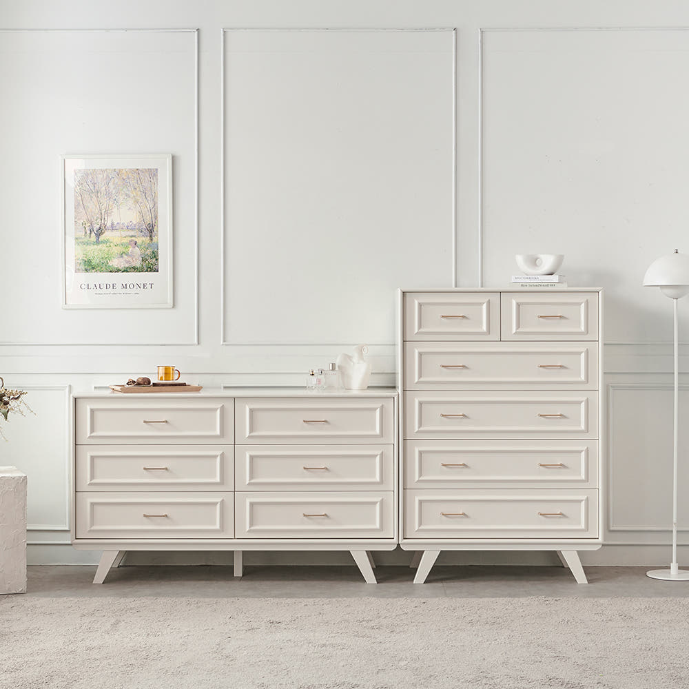 국내생산 웨인스코팅 이브 서랍장 900x485x1310mm, 5단, 밀크아이보리