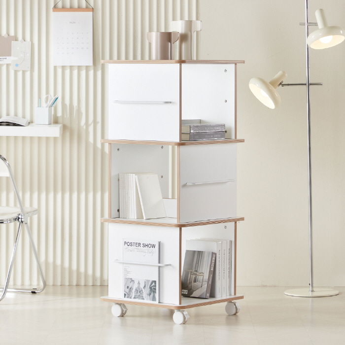 [+쿠폰&N포인트] 미누 전면 수납장 책꽂이 이동식 회전책장 3단 - 상세 이미지 3