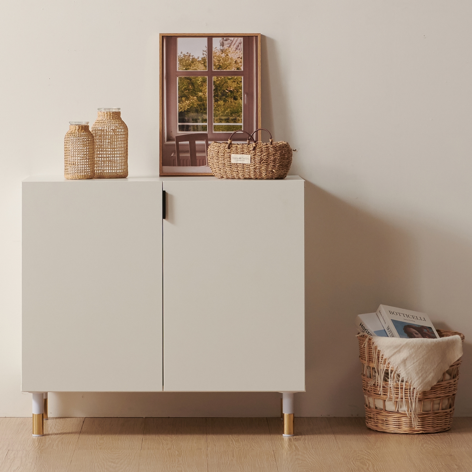 로봇청소기수납장 거실수납장 다용도 베란다 안방 노블 2단 800 낮은 화이트 다리